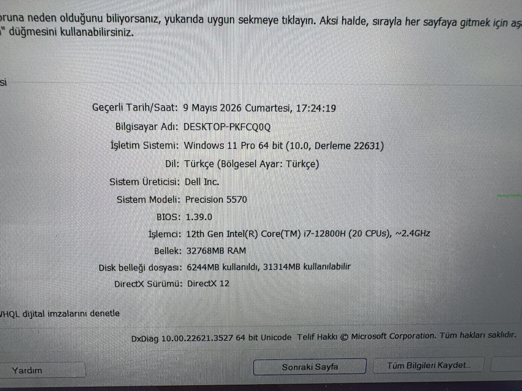DELL PRECİSİON WORKSTATİON İ7 12. NESİL 32 GB RAM 256 + 512 NVME - 6