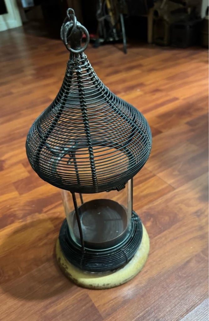Vintage El Yapımı Metal Tel Örgü Dekoratif Fener / Mumluk 36 cm - 7