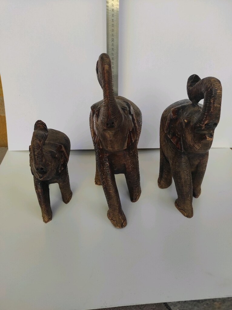 SATILIK EL OYMA AHŞAP 3'LÜ FİL SETİ - 5
