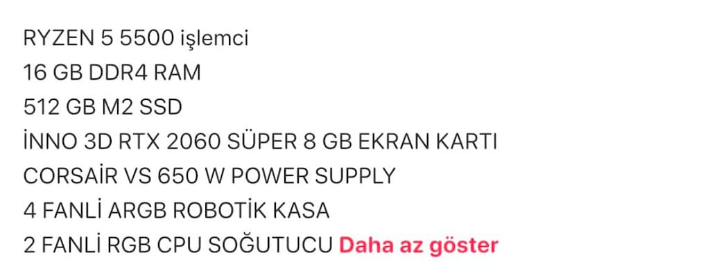 amd ryzen 5 5500 16 GB ram 512 SSD 2060 süper ekran karti - 2