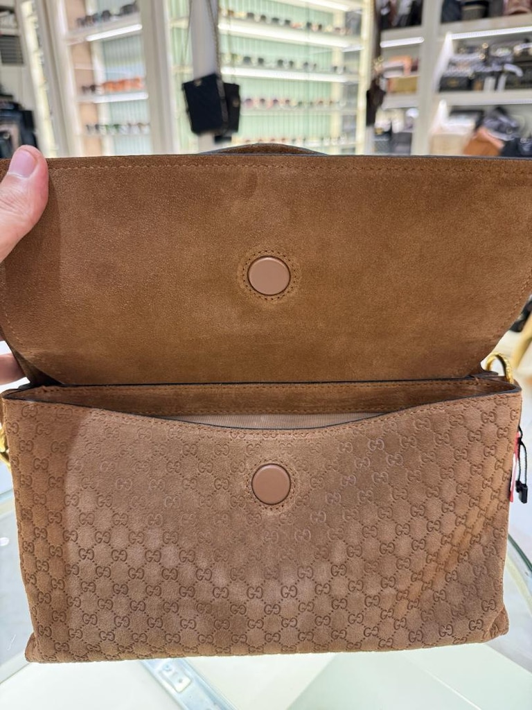 Gucci GG Monogram Süet Taba Omuz Çantası - 7