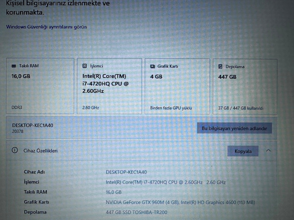 Lenovo Y50 Metal *i7-4700HQ *16GB RAM *512GB SSD *4GB GTX 960M 15.6inç - 6