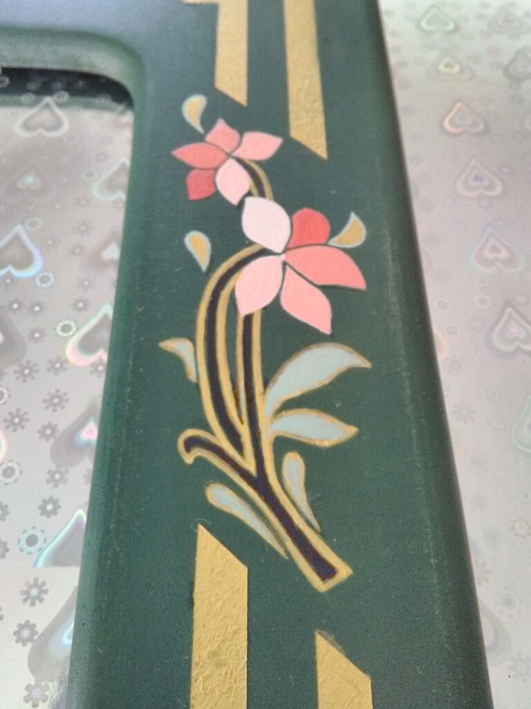 Ahşap, Yeşil Çiçek Motifli, Yaldızlı, Ayna veya Fotoğraf Çerçevesi - 4