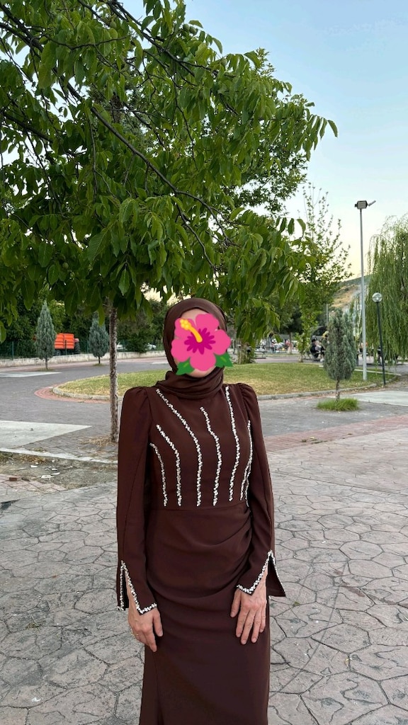 Kahverengi Balık Tesettür Abiye - 4