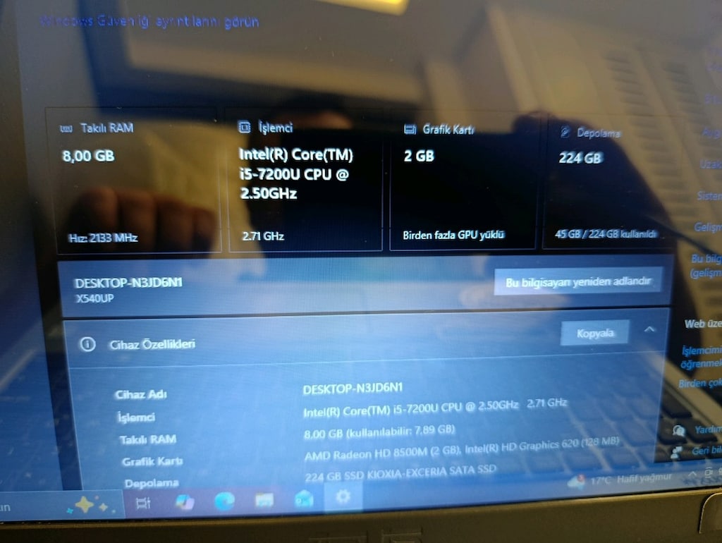ASUS Oyuncu – i5 7. Nesil / 8GB RAM / 240GB SSD / AMD Radeon Ekran Kar - 6