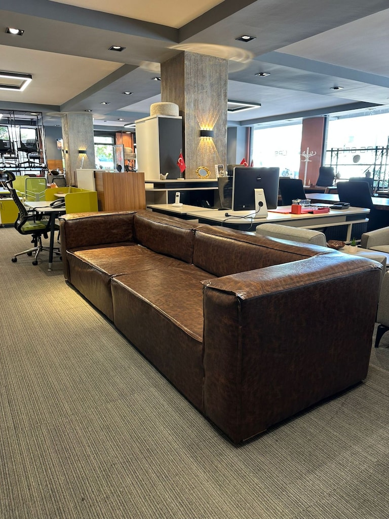 KLAS OFİS ÜSKÜDAR 300x100 KAHVERENGİ DERİ ÜÇLÜ BEKLEME KOLTUĞU - 4