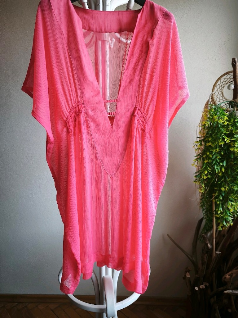 Fuşya Şifon Mini Pareo Kaftan V Yaka Lastikli L - 12