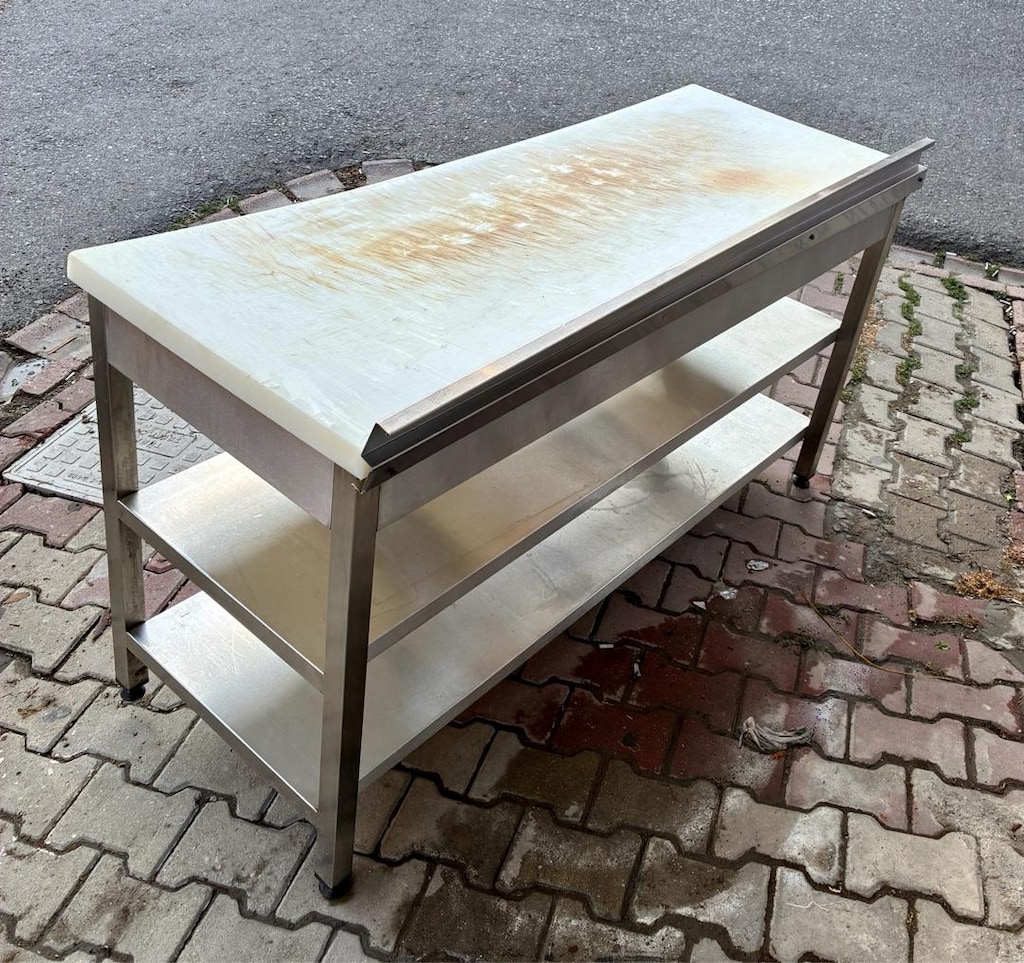 PASLANMAZ POLİETİLEN KASAP TEZGAHI - İKİ RAFLI (160x90x60) 304 ÇELİK - 5