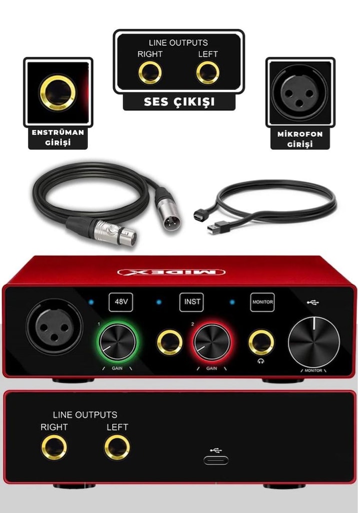 Midex Glx-600 Pro Üst Kalite Stüdyo Ses Kartı 2 Giriş 2 Çıkış - 5