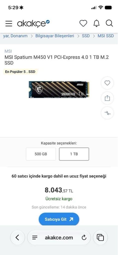 MSI SPATIUM M450 V1 1TB PCIe 4.0 NVMe M.2 SSD |Sıfır Kapalı Kutu| KFG - 4