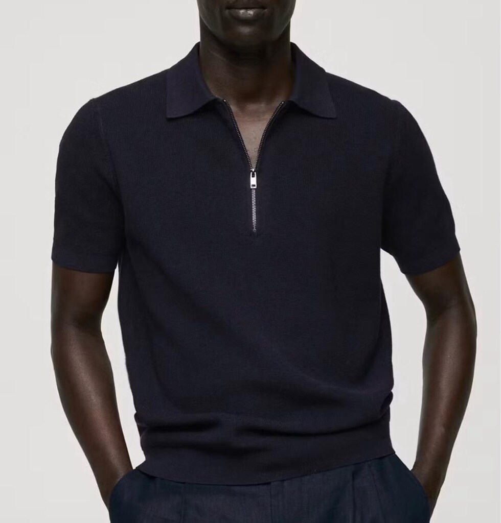 Lacivert Örgü Polo Yaka T-Shirt