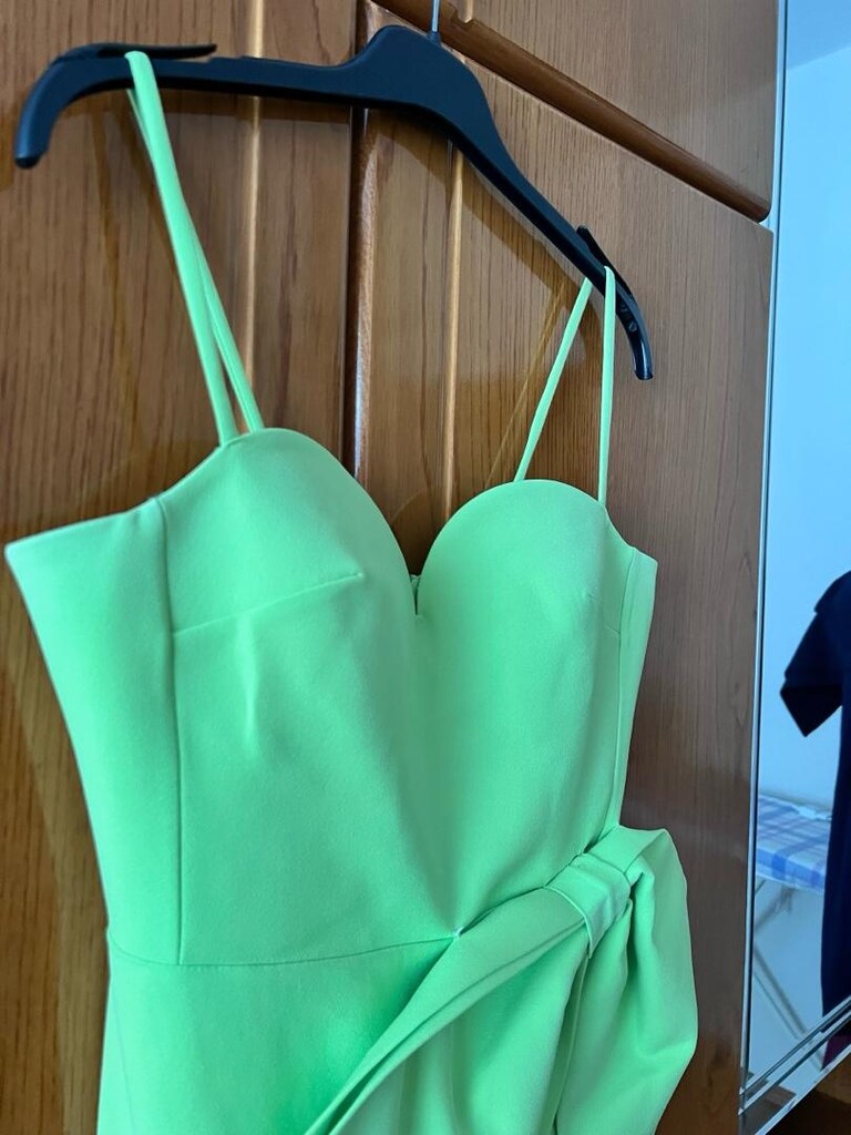 Fıstık Yeşili Kalp Yaka Elbise - 6