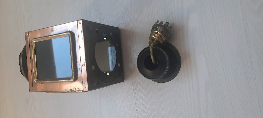Saplı, koleksiyonluk, dekoratif, antika bakır ve pirinç yağ lambası - 13