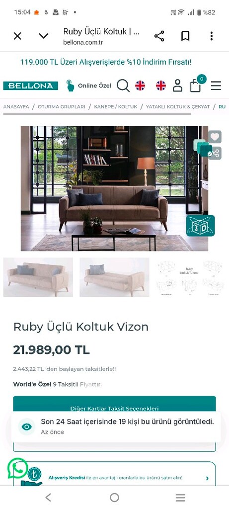 2 adet 3'lü Bellona Ruby çekyat satılık - 9