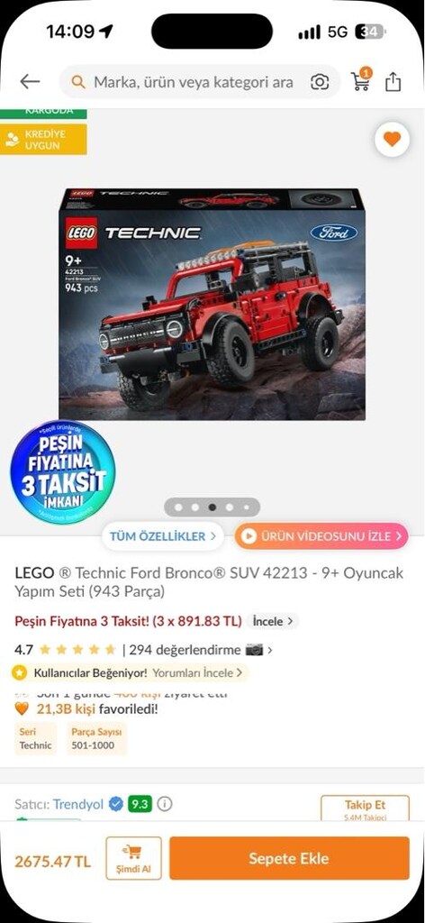 LEGO OYUNCAK ARABA 501-1000 parça - 8