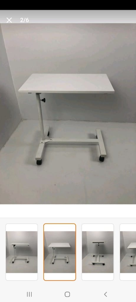 Beyaz hasta yemek masası, yükseklik ayarlanabilir.tekerlekli - 3