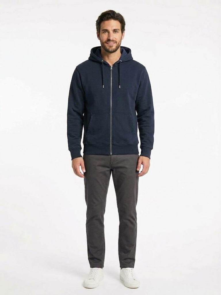 Mavi Lacivert Fermuarlı Kapüşonlu Sweatshirt - 2