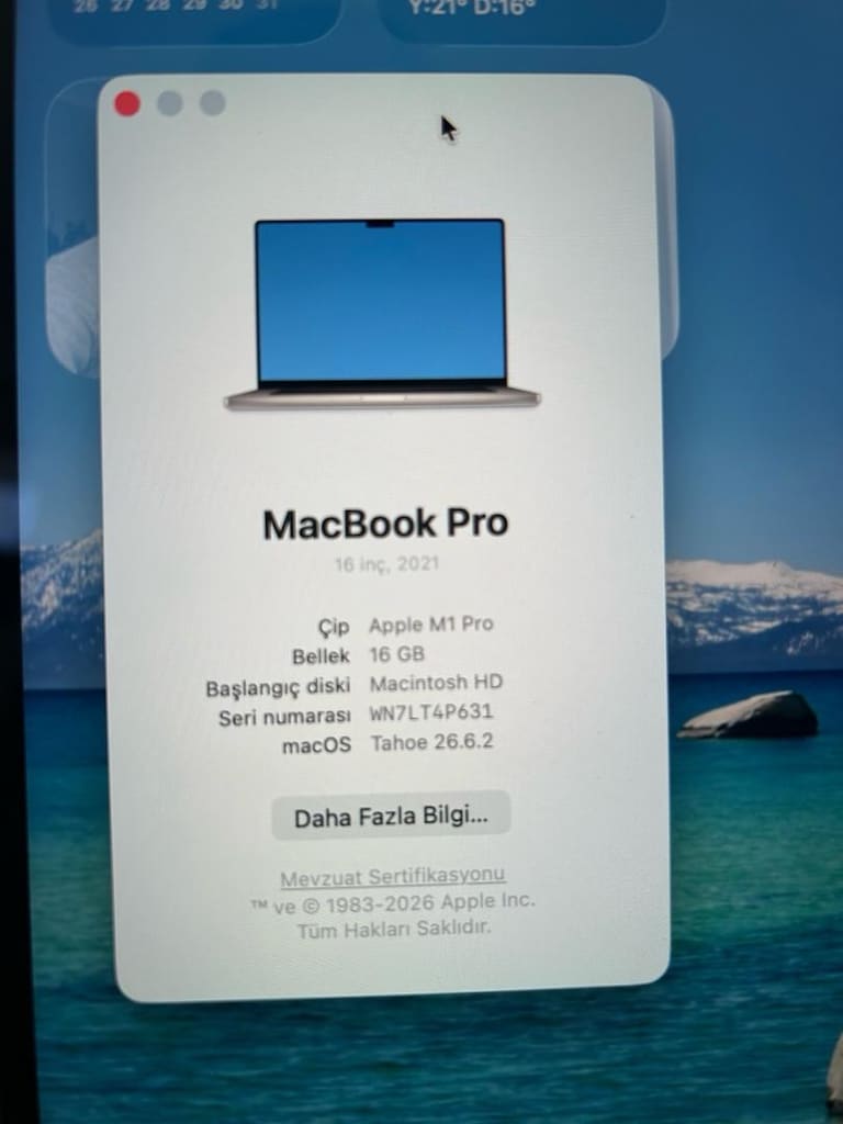 macbook pro m1 pro 16 inç - 1 tb ssd - 16 gb ram - 3