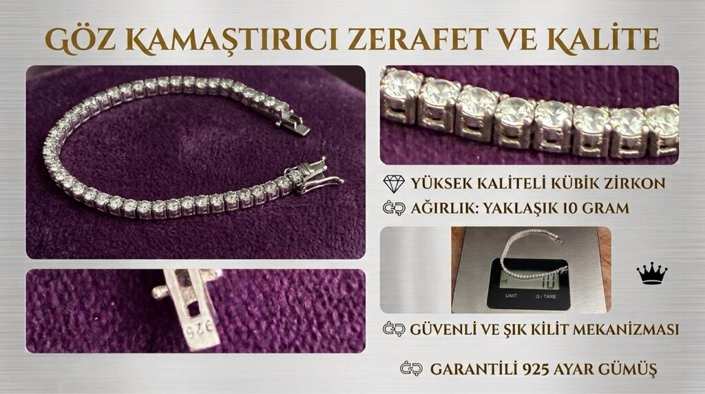 925 Ayar Gümüş Taşlı Su Yolu (Tenis) Bileklik-10 gr