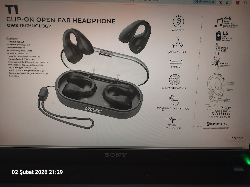 HİFREE T1 CLİP-ON OPEN EAR HEADPHONE BLUETOUTH KULAKLIK - 9