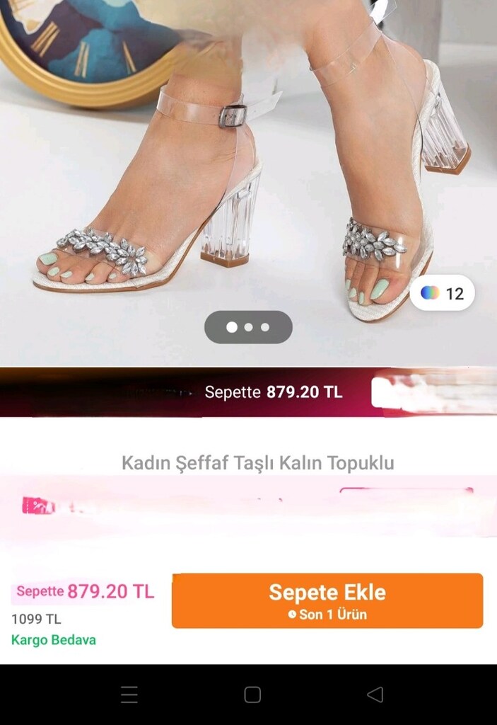KADIN TAŞLI KALIN TOPUKLU ŞEFFAF AYAKKABI - 2