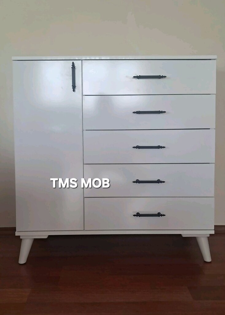 Şifonyer Mdf 5 çekmeceli kapaklı konsol tv sehpası çok amaçlı dolap - 3