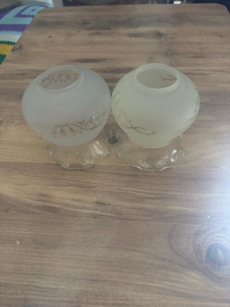 Vintage Desenli Cam Abajur Şapkası / Fanus – 2 Adet - 3