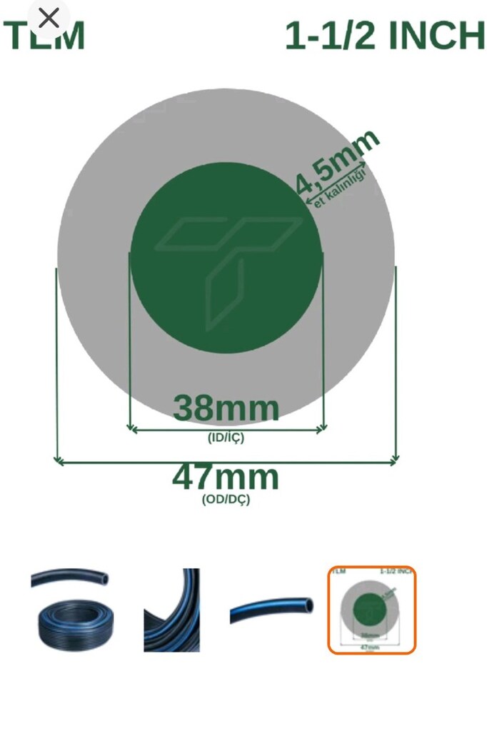 Çelik Termo Alçak Basınçlı Su Hortumu 50 Metre 1 1/2 Inch İç Çap: 38 m - 2