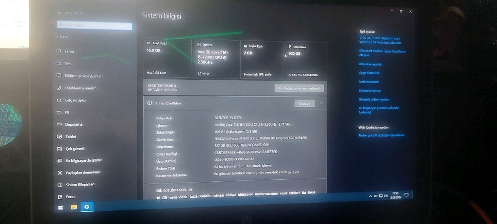 HP PAVILION 15 /I5 7200U+8 GB DDR4 RAM+500 gb HDD+2 GB EKRAN KARTI - 7