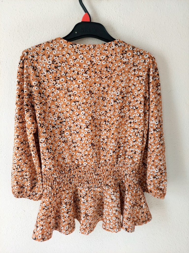 Kruvaze Yaka Gipeli Desenli peplum Bluz - 3