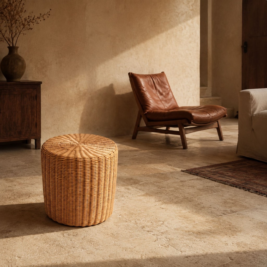 El Yapımı Rattan Sehpa ve Puf 35 cm – Sıfır - 6