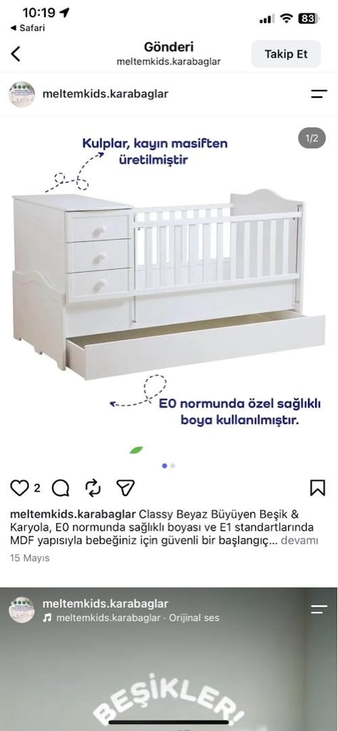 Mdf sıfır ayarında kullanılmamış beşik olabilen çocuk yatağı - 5