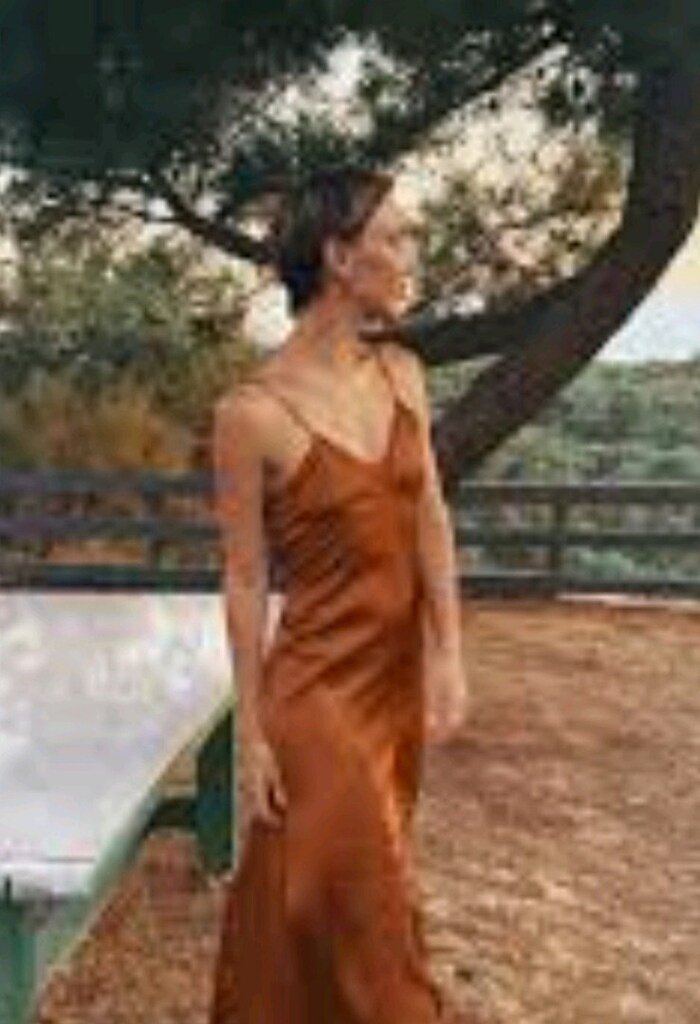 KAHVE TABA İP ASKILI SATEN MİDİ ELBİSE S zara mango koton - 7