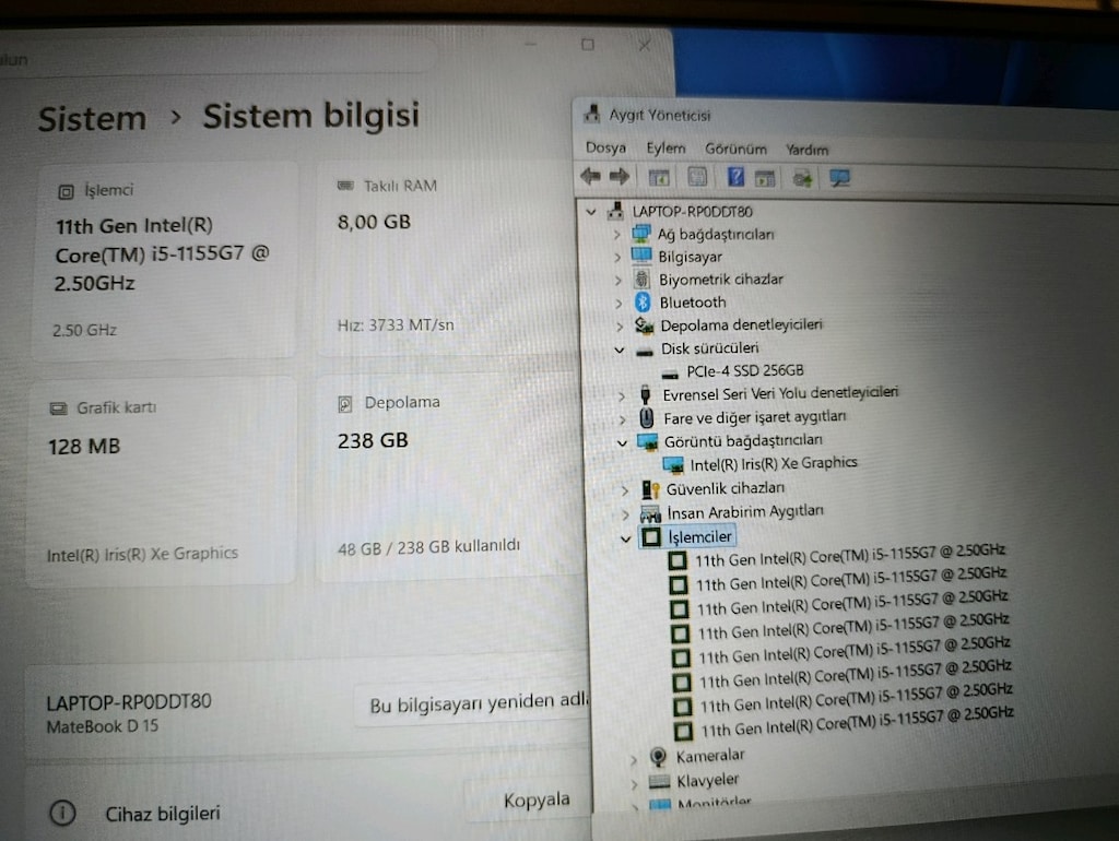 HATASIZ HUAWEI MATEBOOK D15 | i5-1155G7 | 8GB RAM | 256GB NVMe SSD | - 7
