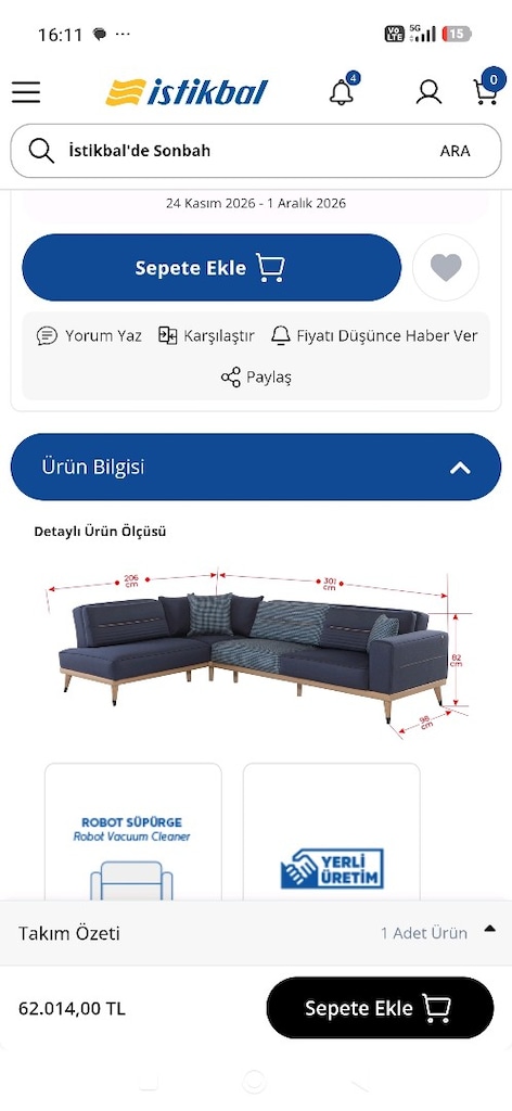İstikbal Lena L koltuk takımı güncel sıfır fiyatı 62.000 tl - 6