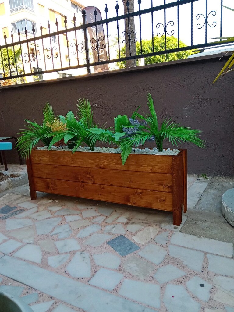 ahşap saksı yapayçicekli komple set halinde - 3