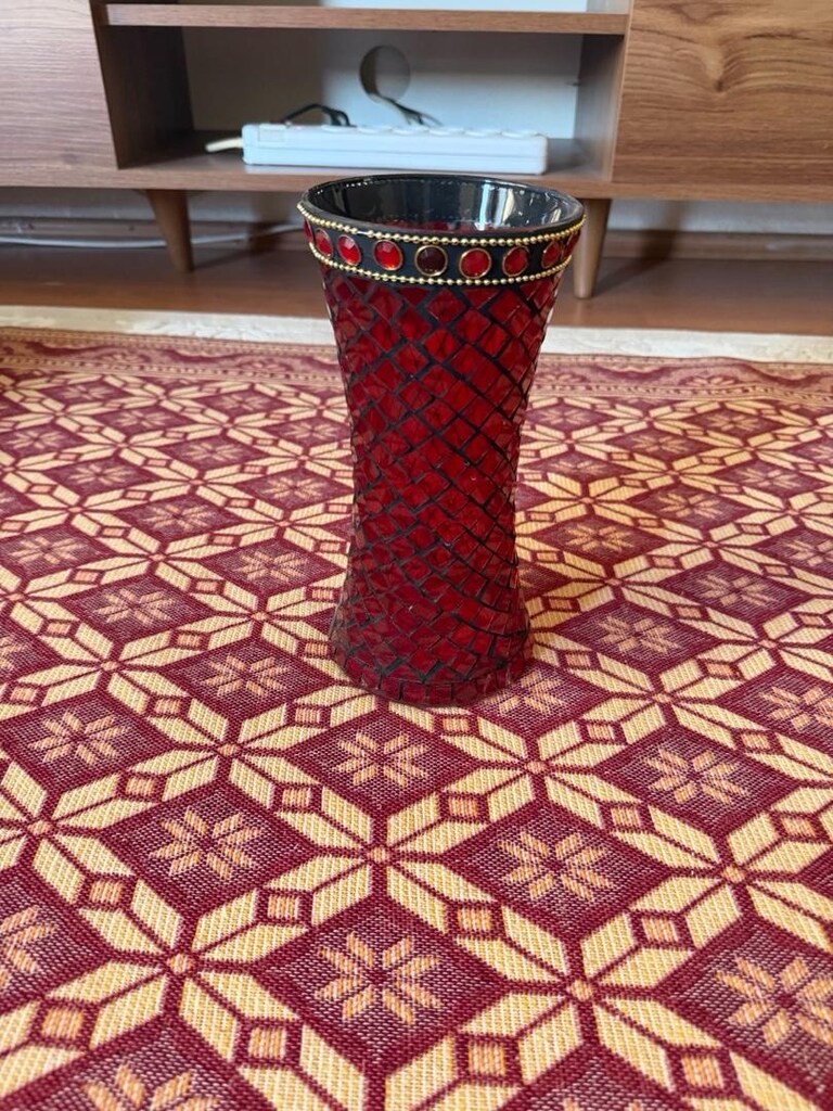 mozaik kaplama kırmızı renkli vazo - 6