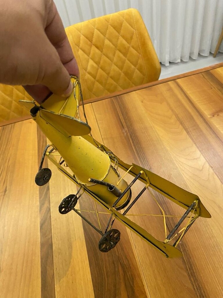 Vintage Metal Uçak Maketi – Dekoratif Çift Kanatlı Uçak - 4