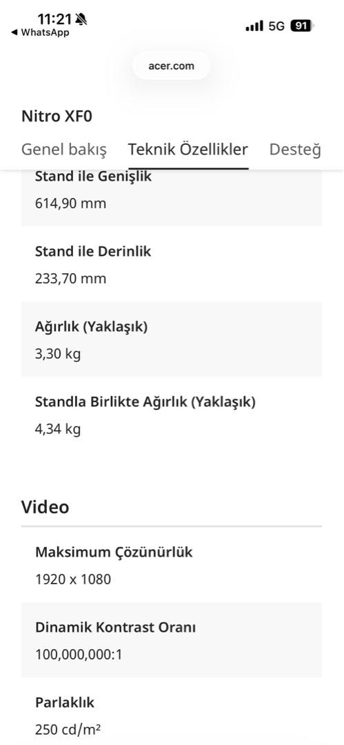 ACER Nitro XF270X1 Oyuncu Monitörü - 10