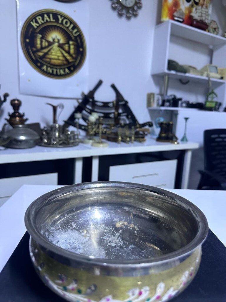 Antep İşi Kalemişçilikli Pirinç Çerezlik / Sunum Tası – Vintage - 4
