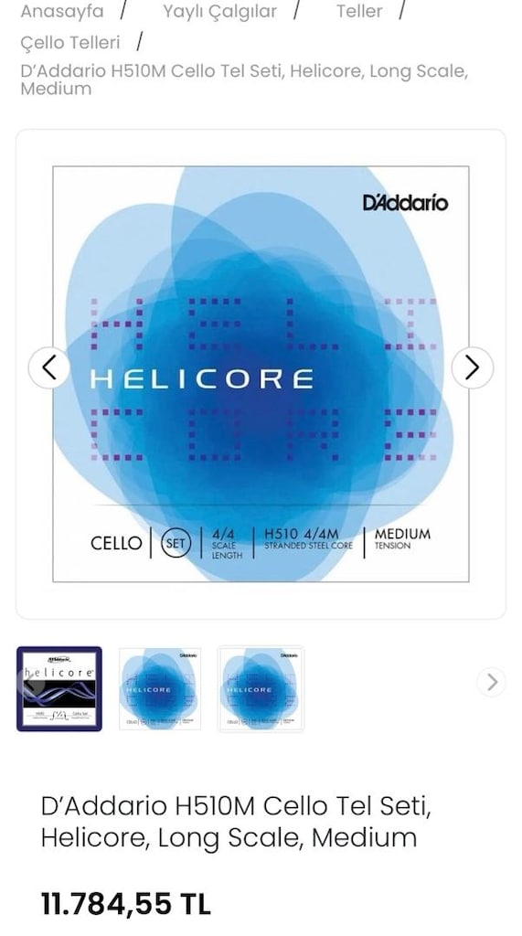 Daddario Helicore Çello Tel Takımı / Viyolonsel Tel Seti - 3