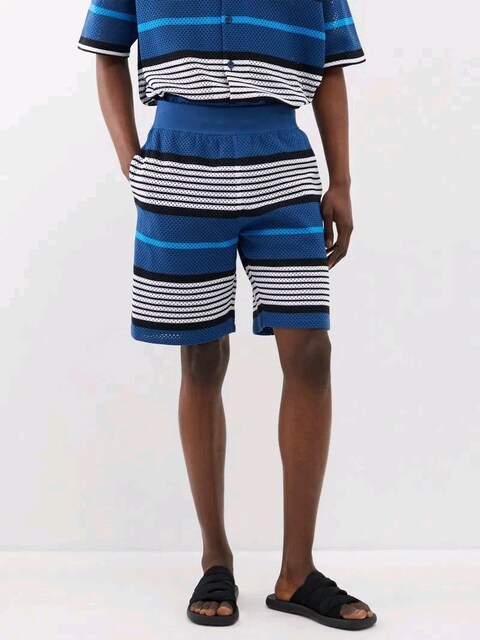 Burberry - Blue Archive Stripe Mesh Knit Shorts