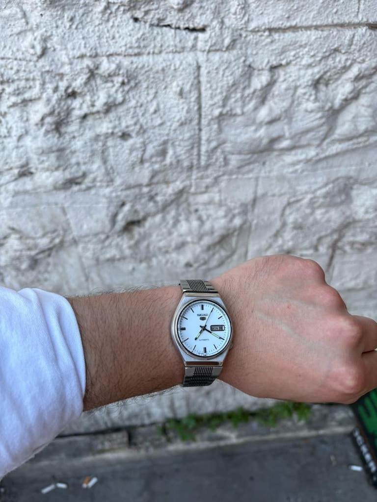 Seiko 5 Otomatik Saat 38mm Beyaz Kadranlı Temiz - 2