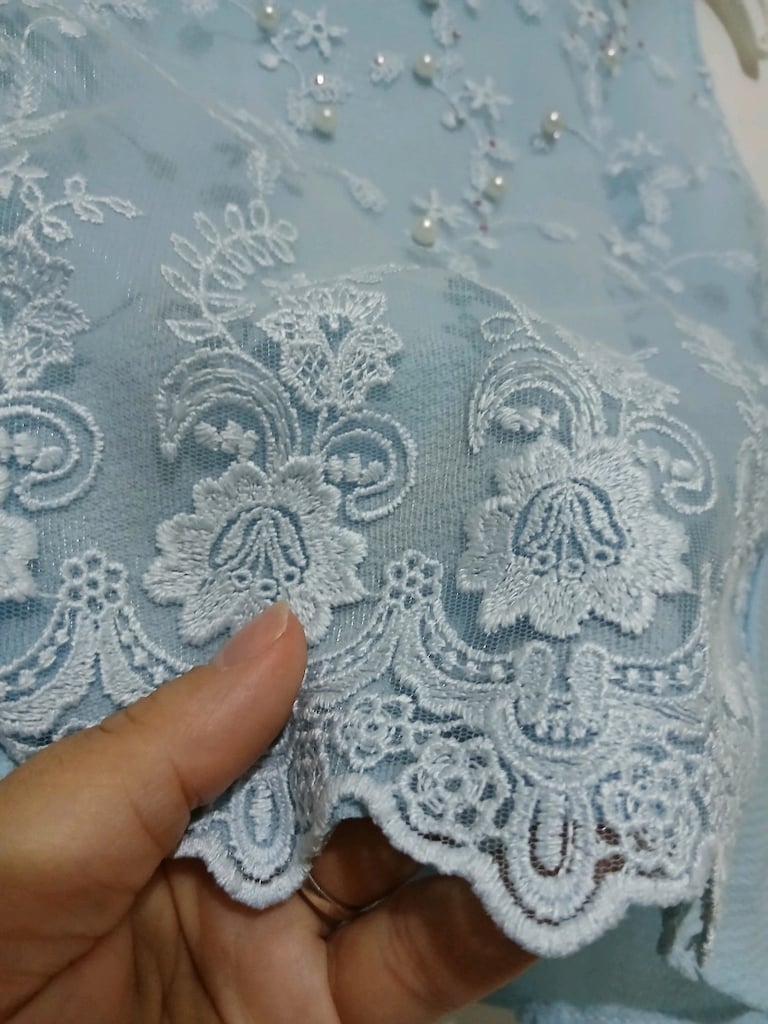 Kolsuz Dantel İnci İşlemeli Mavi Kız Bebek Bluz (2 Yaşa Kadar) - 3