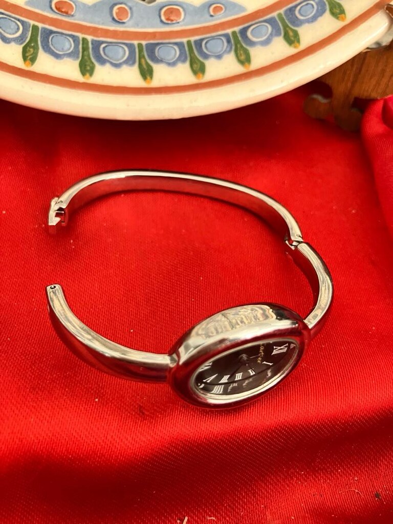 Cartier Oval siyah kadran Gümüş renk kelepçe kordon kadın Saat - 6