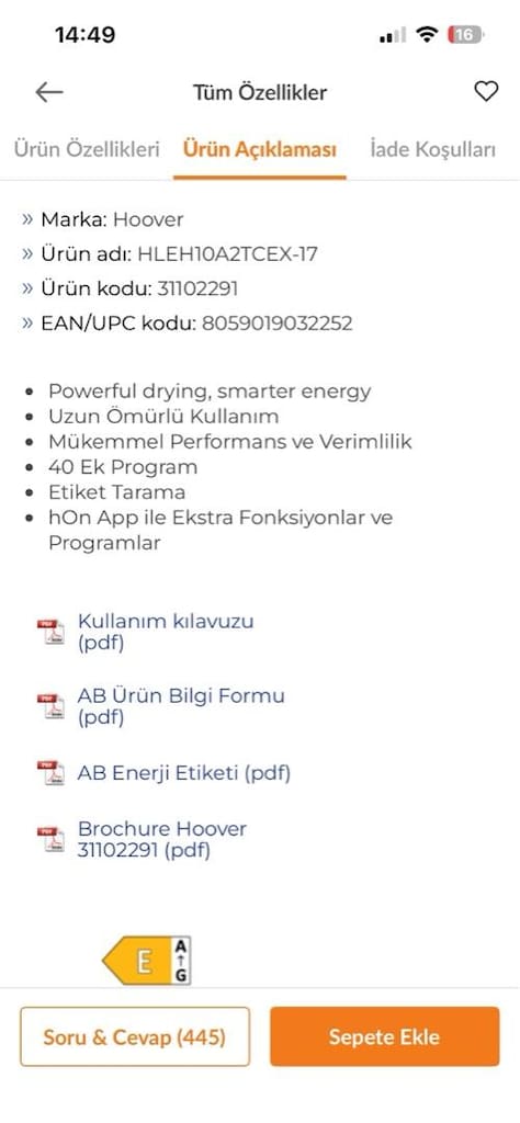Hoover 10 kg çamaşır kurutma makinası - 4