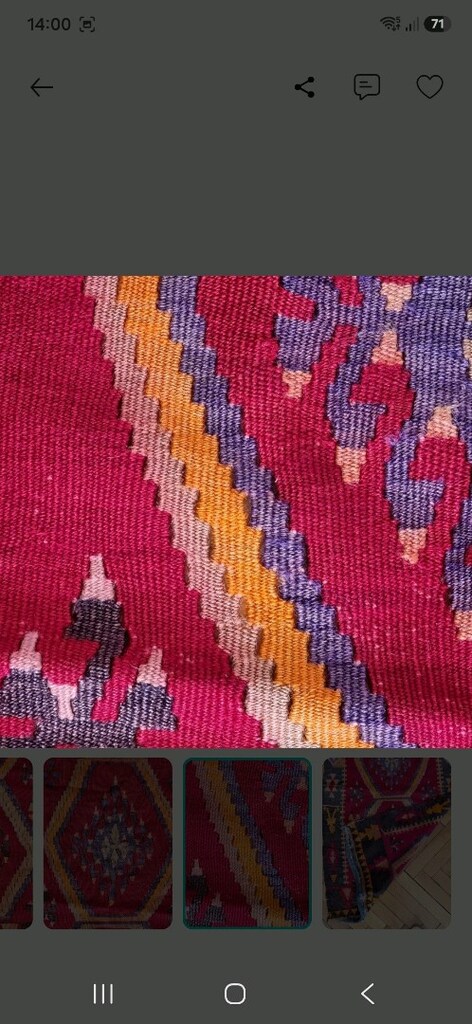 Antika El Dokuma Yün Kilim Kök Boya - 7