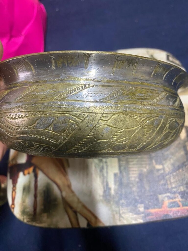 Antika Erzincan Kalem İşi Bakır Kase - 6
