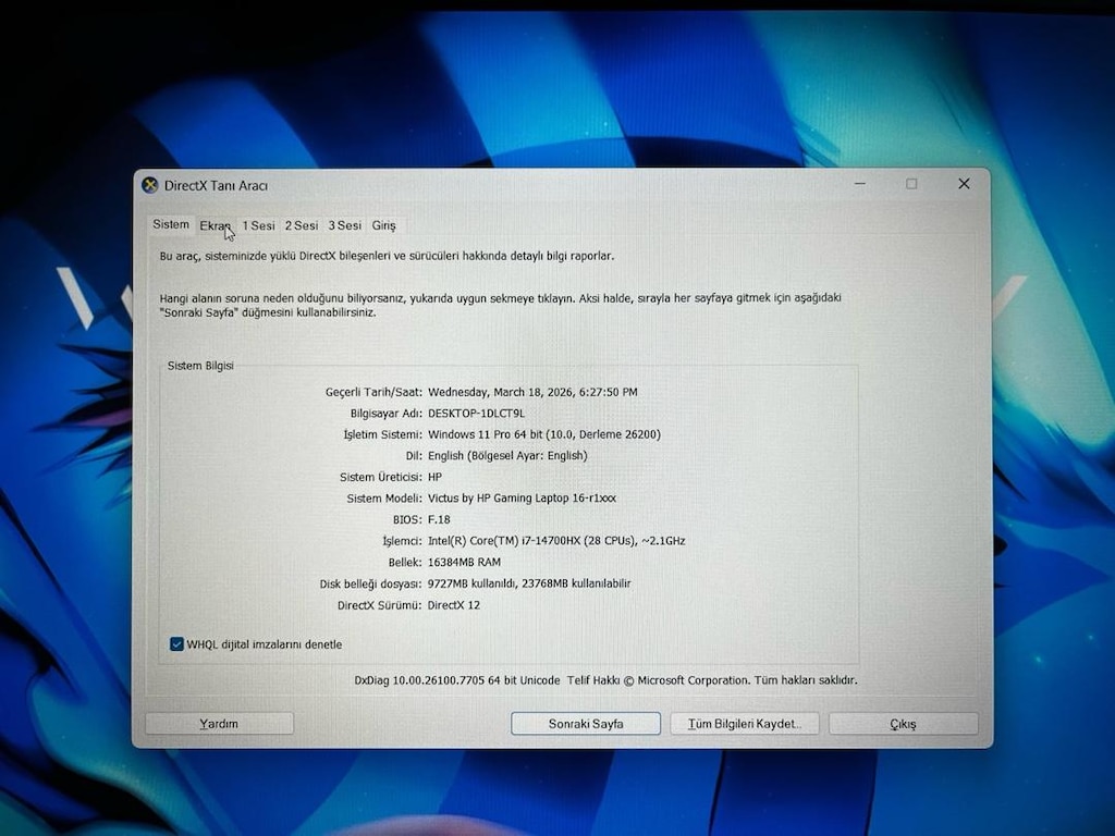 HP Victus 16R1025NT i7-14700HX RTX4070 1.5TB SSD 17 Ay Garantili - 9