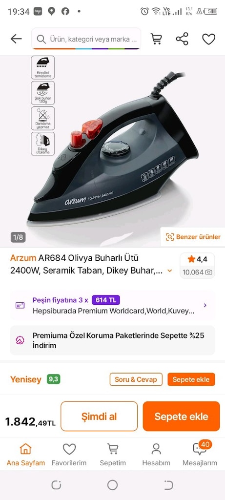Tefal AR 684 olivya 2400 w buharlı ütü - 5